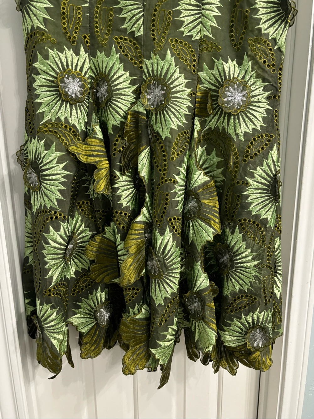 Green Floral Eyelet Maxi Skirt - Picture 2 of 6